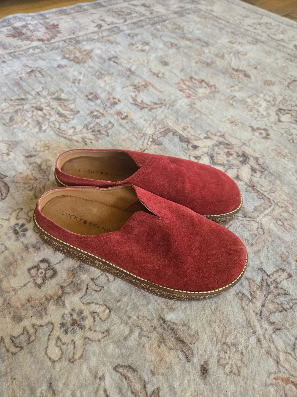 Lucky Brand Tamala Clog Red Suede Slip-On, Boho, Comfort, Cork, Mule, Size 8